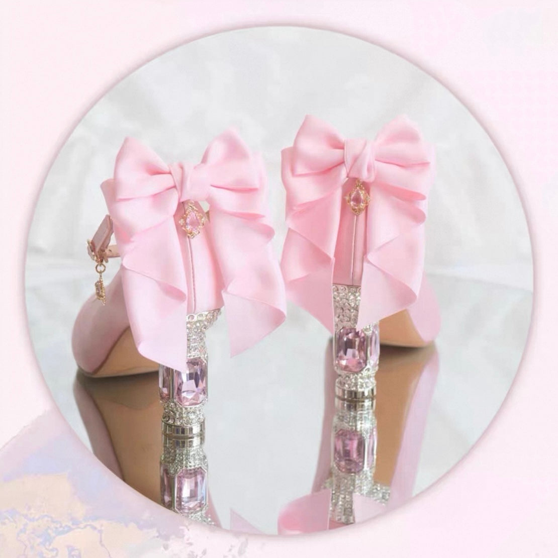 ♡ Inmyname ♡ - Gemstone Bow Leather Heels