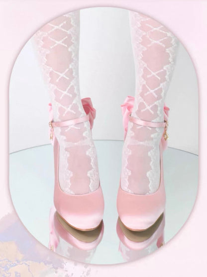 ♡ Inmyname ♡ - Gemstone Bow Leather Heels