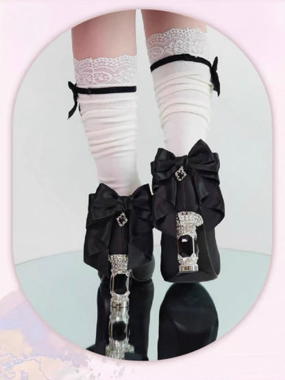 ♡ Inmyname ♡ - Gemstone Bow Leather Heels