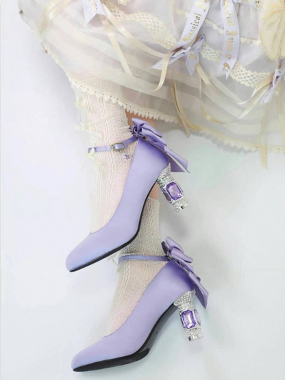 ♡ Inmyname ♡ - Gemstone Bow Leather Heels