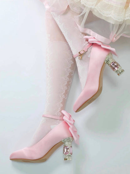 ♡ Inmyname ♡ - Gemstone Bow Leather Heels