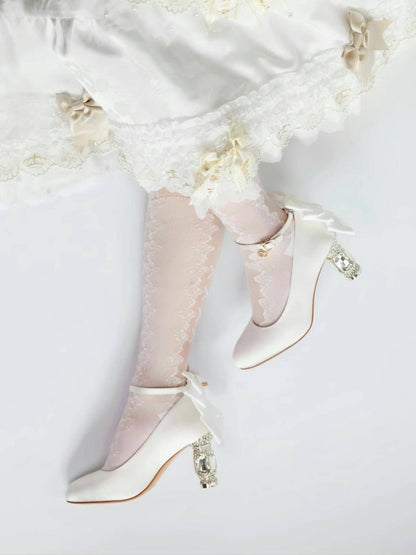 ♡ Inmyname ♡ - Gemstone Bow Leather Heels