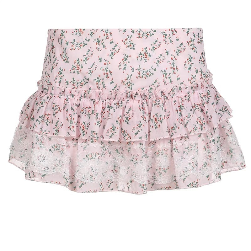 Pink Sweetheart French Floral Mini Skirt