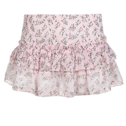 Pink Sweetheart French Floral Mini Skirt
