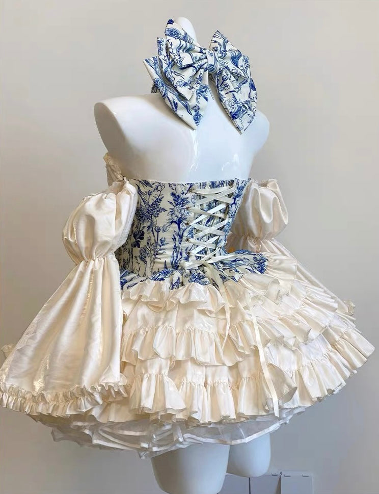Blue Lace Marie Antoinette Style Short Dress
