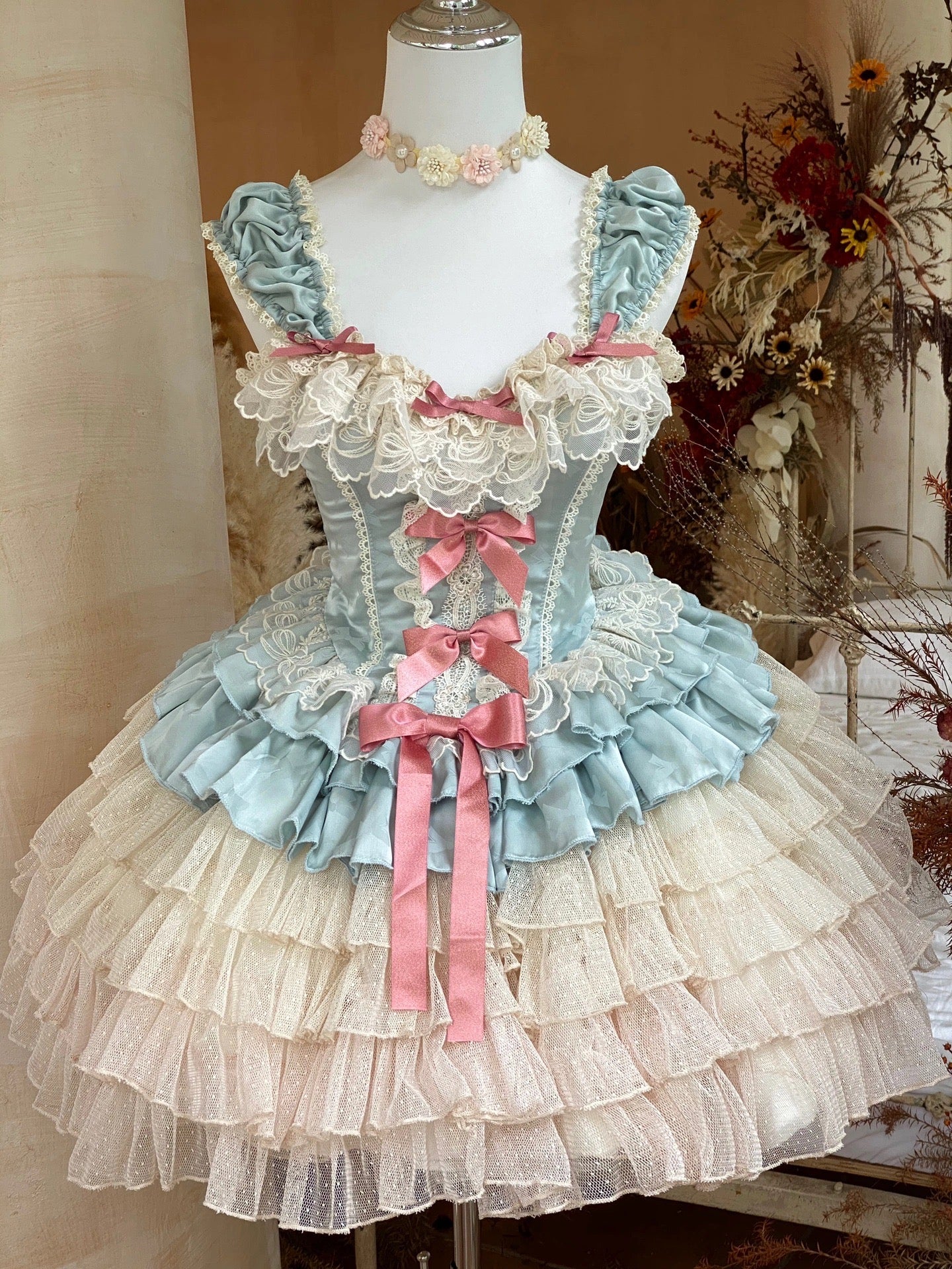 Blue Lace Marie Antoinette Style Short Dress Heart of Doll