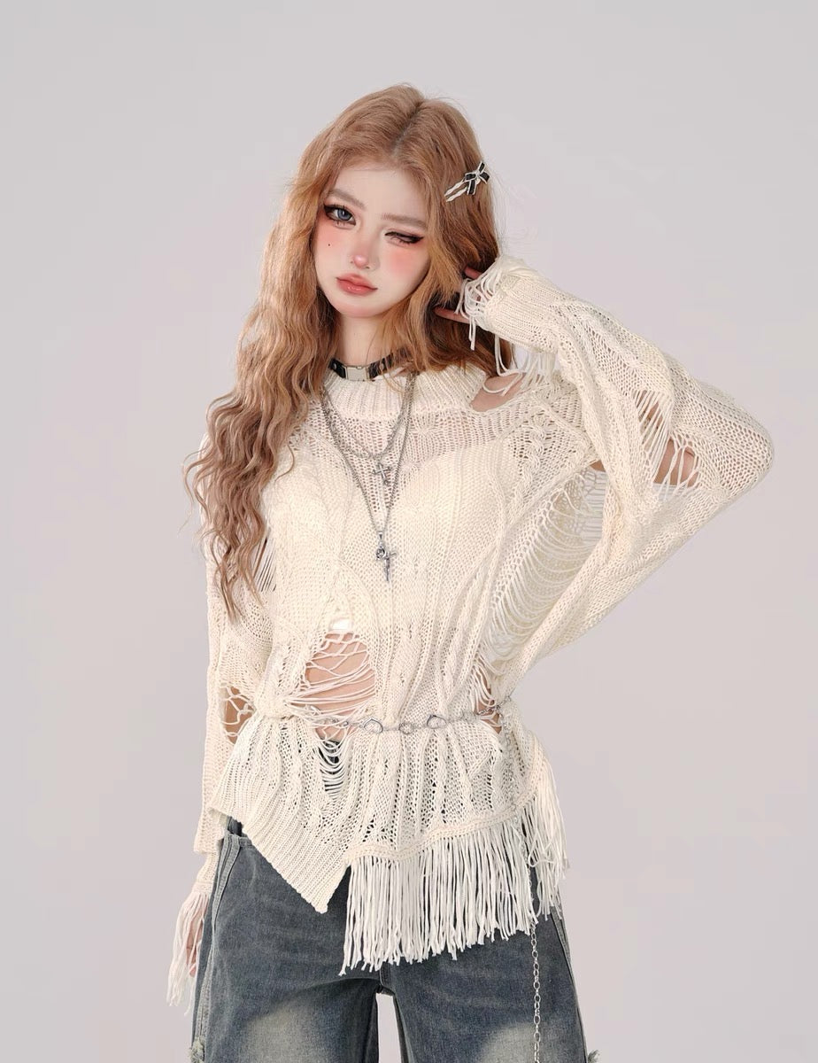 Rebellious Girl Hollow Knit Cover-Up Set