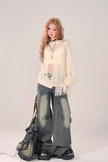 Rebellious Girl Hollow Knit Cover-Up Set