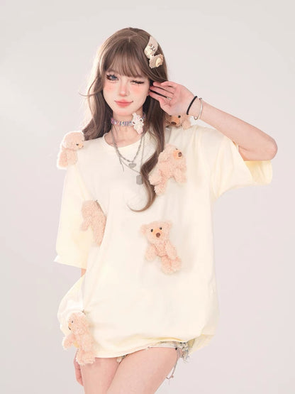 Loose T-Shirt with Bear Pendant