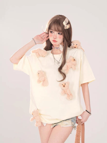 Loose T-Shirt with Bear Pendant