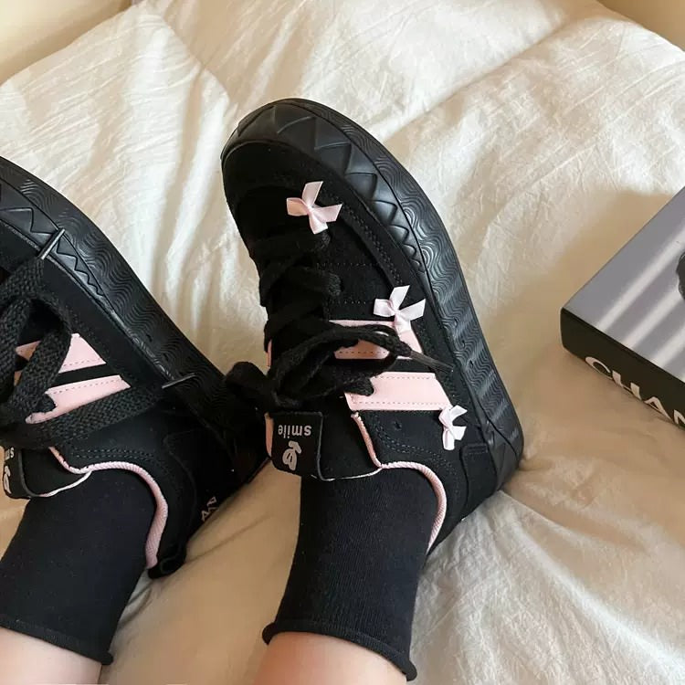 Coquette Aesthetic Pink Bow Sneakers